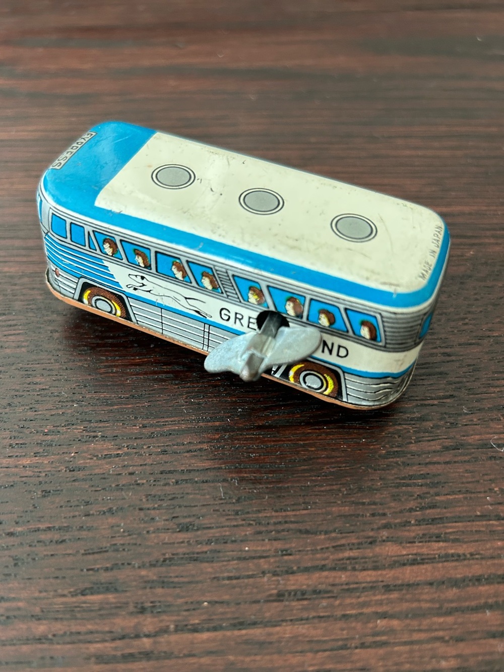 Vintage Greyhound Blue Bus Tin Wind-Up Toy